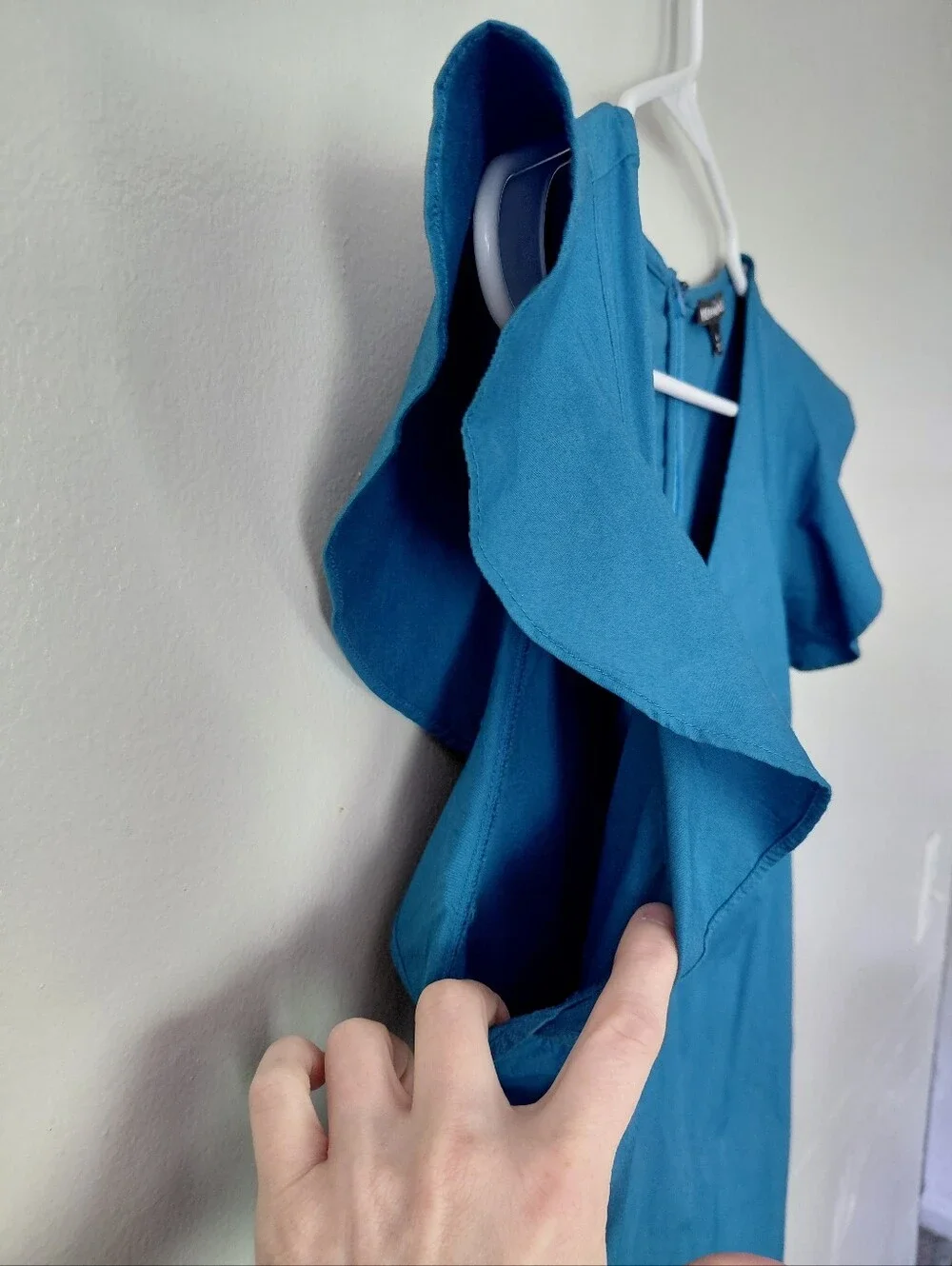 J. Crew Mercantile Teal Blue Flutter Sleeve Ruffle Hem Shift Dress NWOT Size 6
